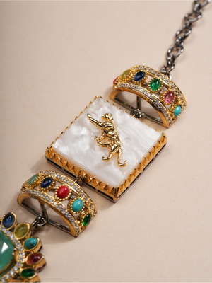 Carved Royal Drops Gemstone Necklace & Earrings Set