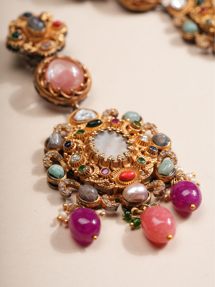 Lotus Empress Multistone Mother of Pearl Necklace Set