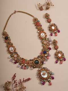 Lotus Empress Multistone Mother of Pearl Necklace Set