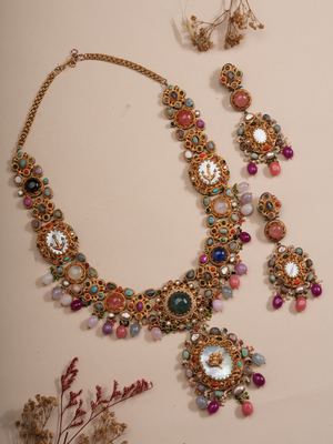 Lotus Empress Multistone Mother of Pearl Necklace Set