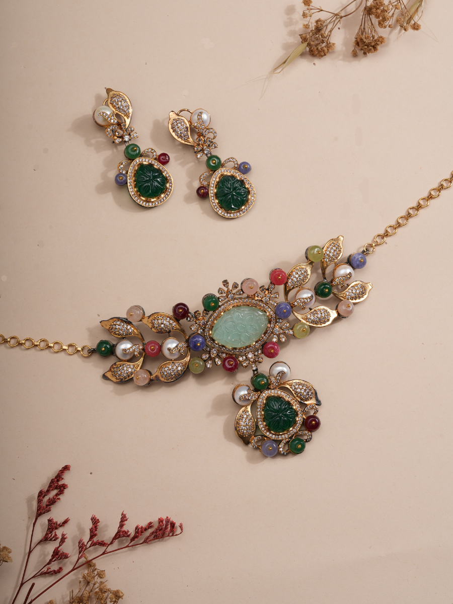 Celestial Blossom Multicolor Necklace & Earrings Set