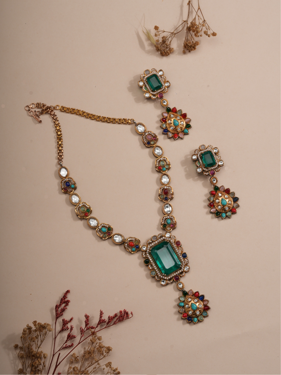 Emerald Blossom Multi-Gem Necklace Set