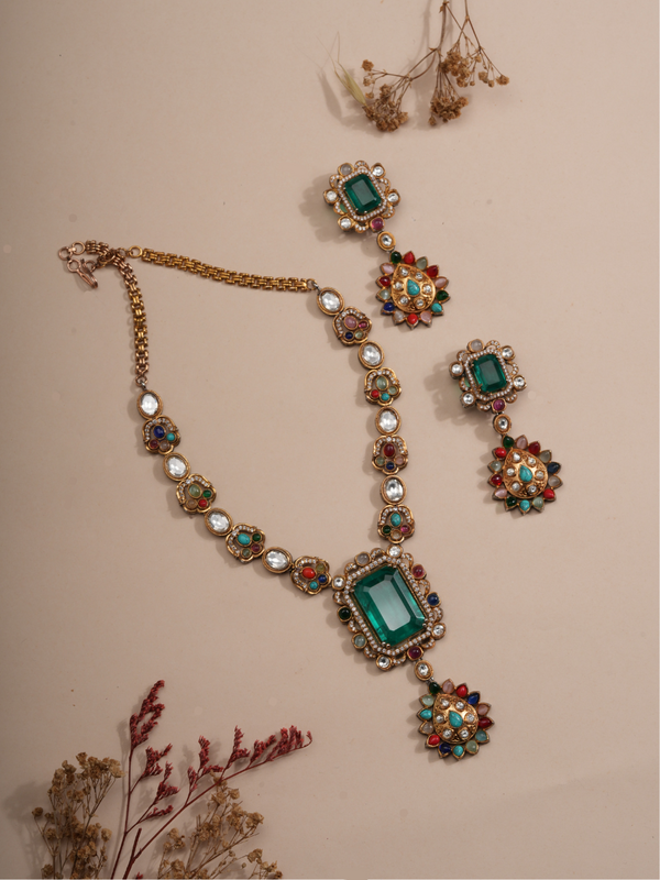 Emerald Blossom Multi-Gem Necklace Set