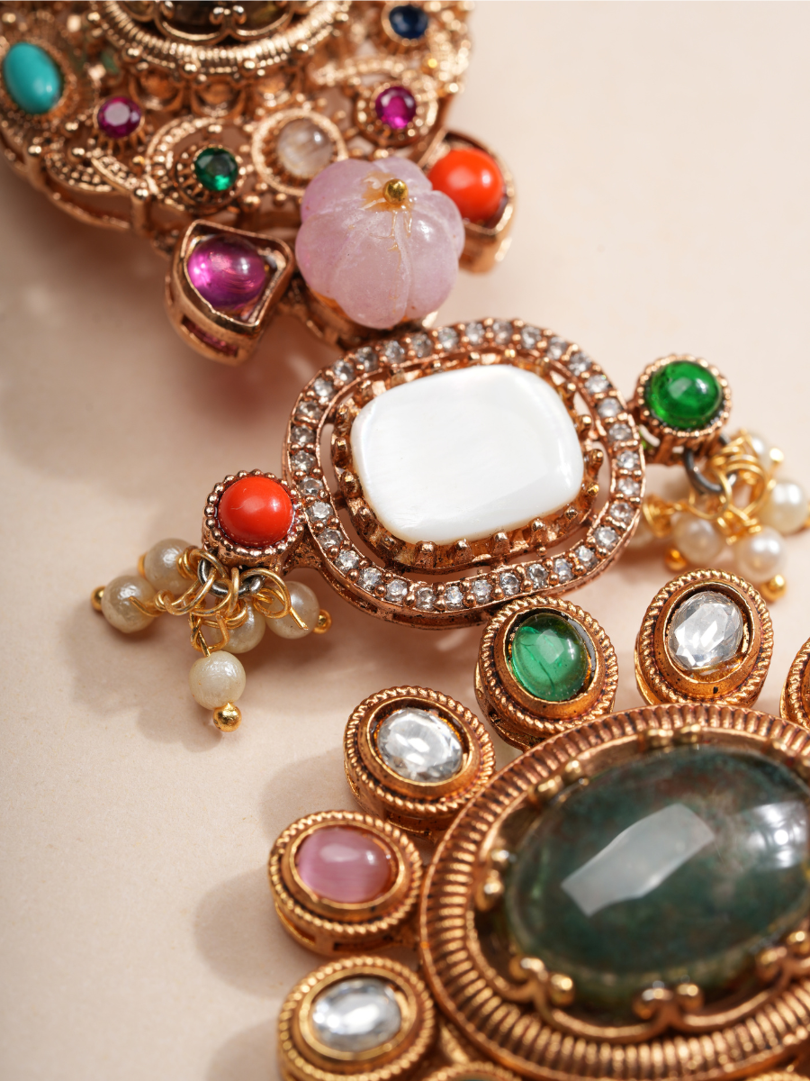 Imperial Aura Multi-Gem Bridal Choker Necklace Set