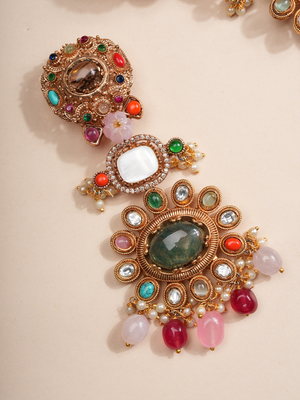 Imperial Aura Multi-Gem Bridal Choker Necklace Set