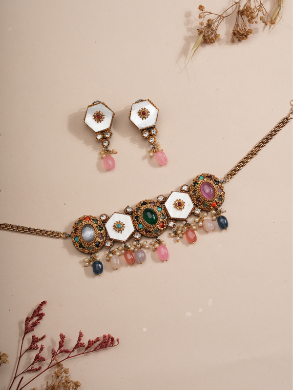 Majestic Aura Pastel Gemstone Necklace & Earrings Set