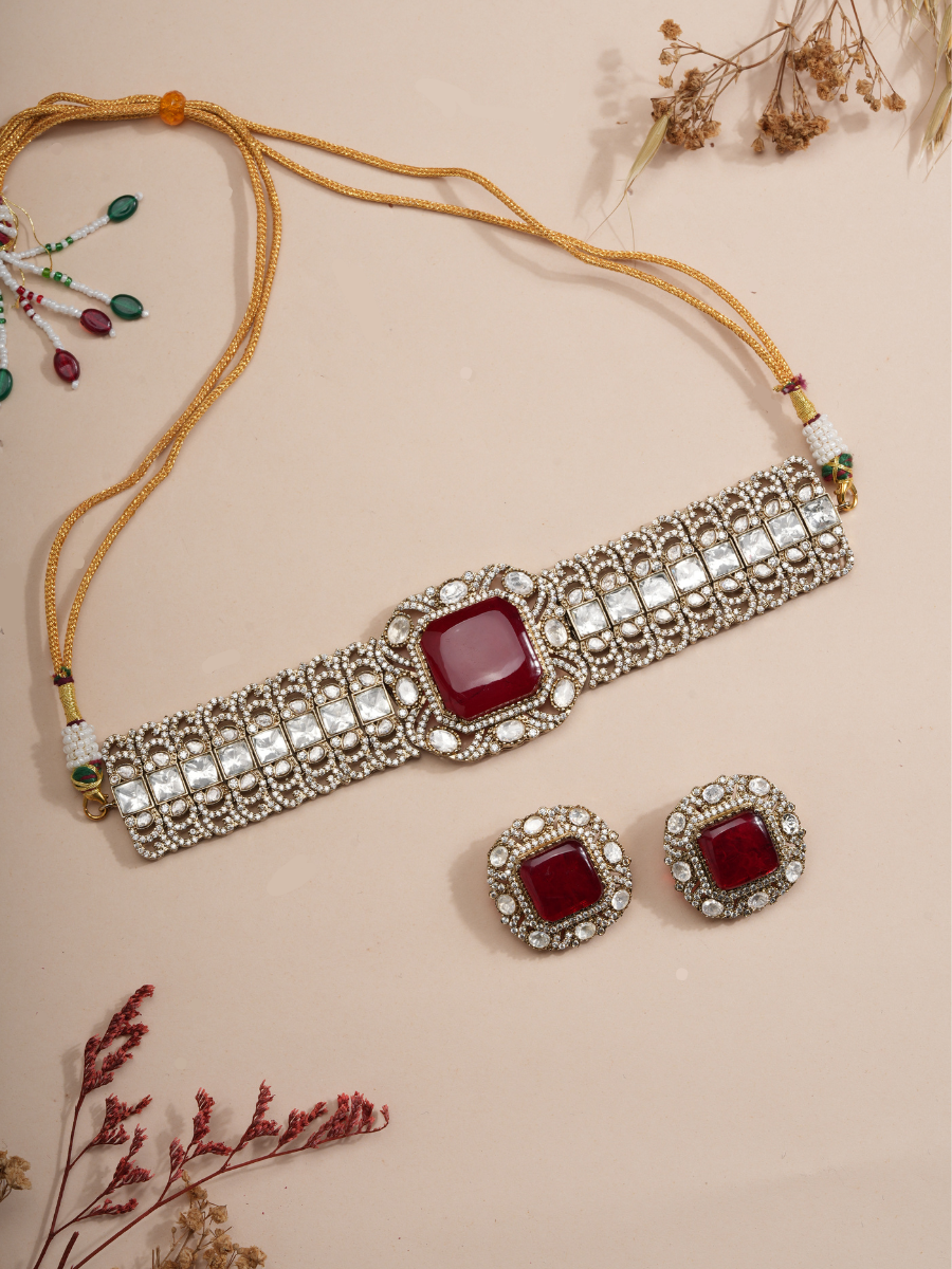 Regal Ruby Kundan Choker & Studs Set