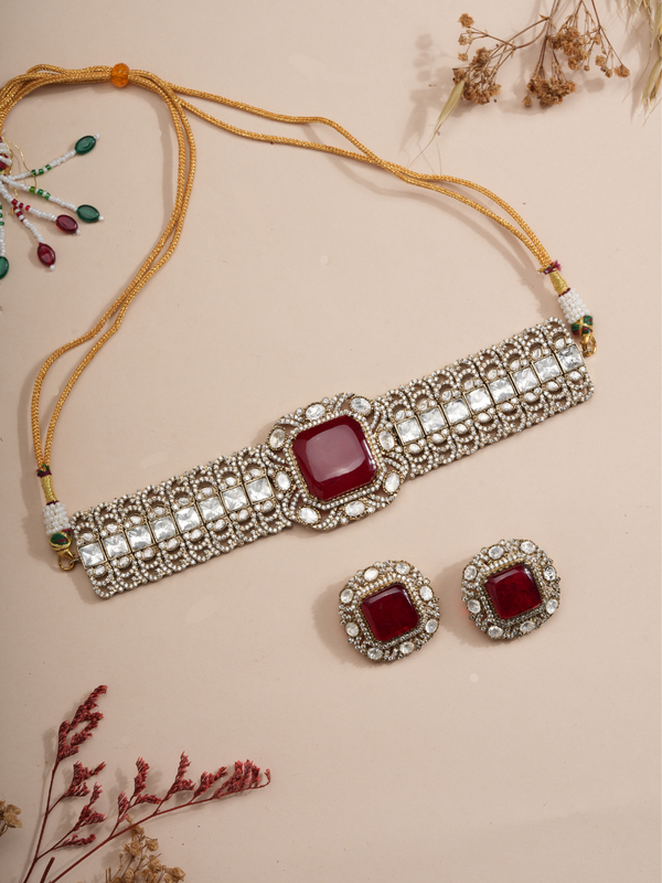 Regal Ruby Kundan Choker & Studs Set