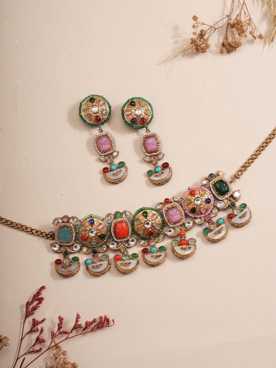 Mystic Carnival Gemstone Necklace & Earrings Set