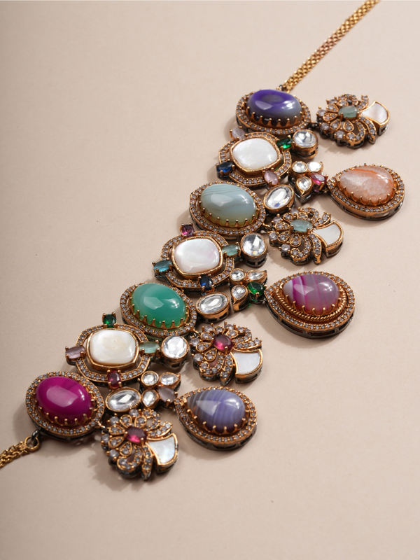 Opulent Mirage Pastel Gemstone Necklace & Earrings Set