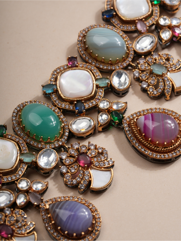 Opulent Mirage Pastel Gemstone Necklace & Earrings Set
