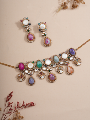 Opulent Mirage Pastel Gemstone Necklace & Earrings Set