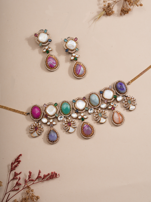 Opulent Mirage Pastel Gemstone Necklace & Earrings Set