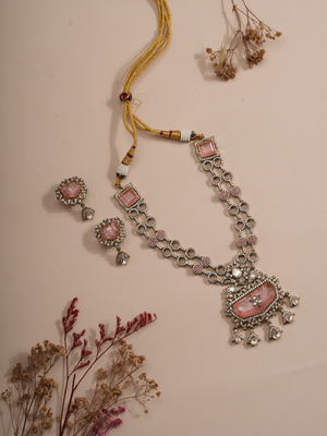 Blush Pink Crystal Antique Necklace & Earrings Set