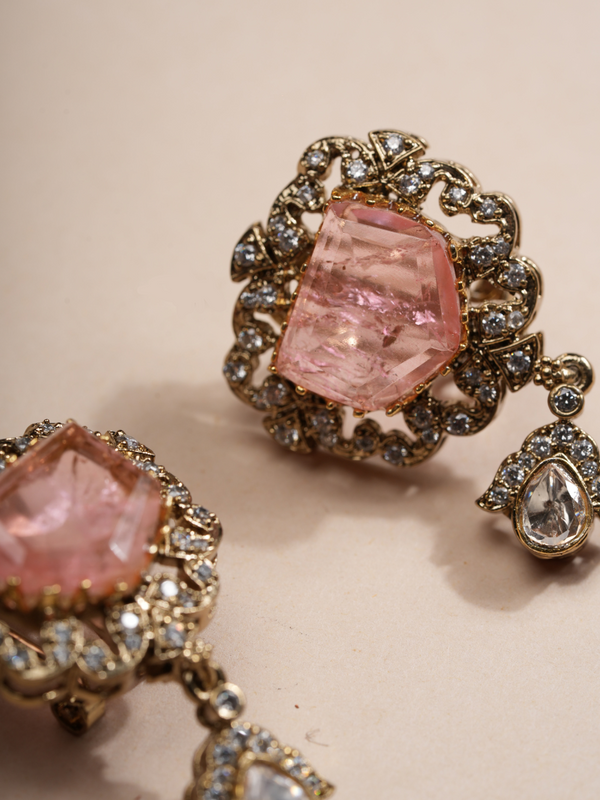 Blush Pink Crystal Antique Necklace & Earrings Set