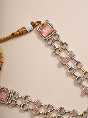 Blush Pink Crystal Antique Necklace & Earrings Set