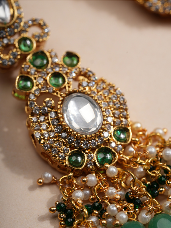 Emerald Green Kundan Choker Necklace & Earrings Set