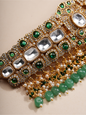 Emerald Green Kundan Choker Necklace & Earrings Set