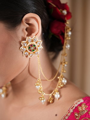 Gulnisa - White Kashmiri Kaan Chain Earrings