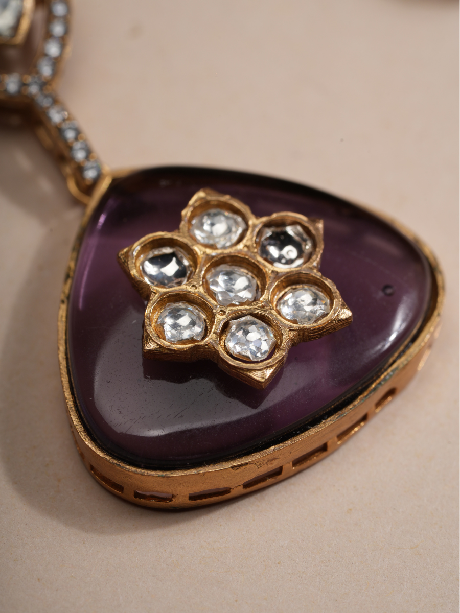 Amethyst Shine Modern Kundan Necklace & Earrings Set