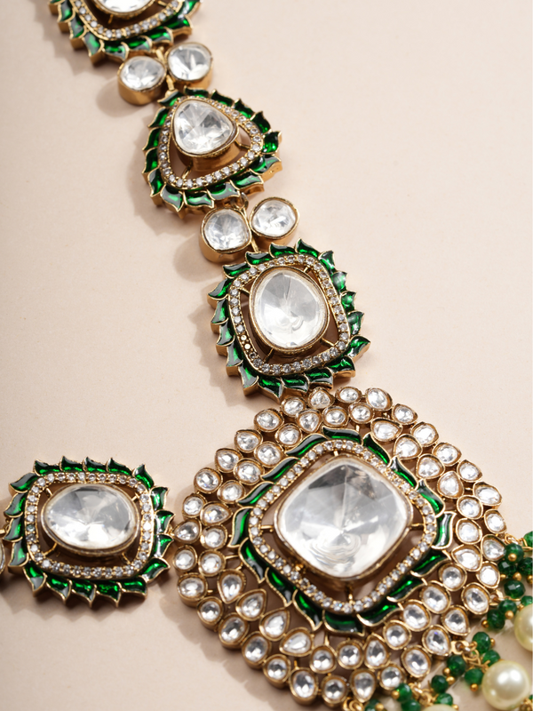 Emerald Radiance Polki Kundan Bridal Necklace & Earrings Set