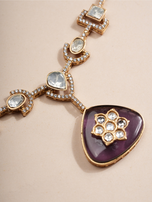 Amethyst Shine Modern Kundan Necklace & Earrings Set