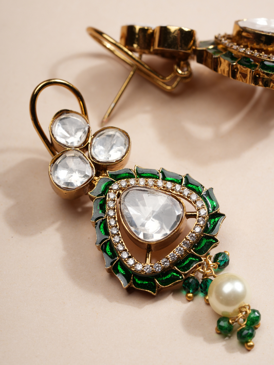 Emerald Radiance Polki Kundan Bridal Necklace & Earrings Set