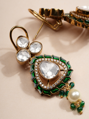 Emerald Radiance Polki Kundan Bridal Necklace & Earrings Set