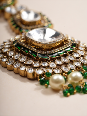 Emerald Radiance Polki Kundan Bridal Necklace & Earrings Set