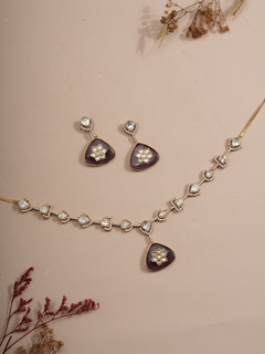 Amethyst Shine Modern Kundan Necklace & Earrings Set