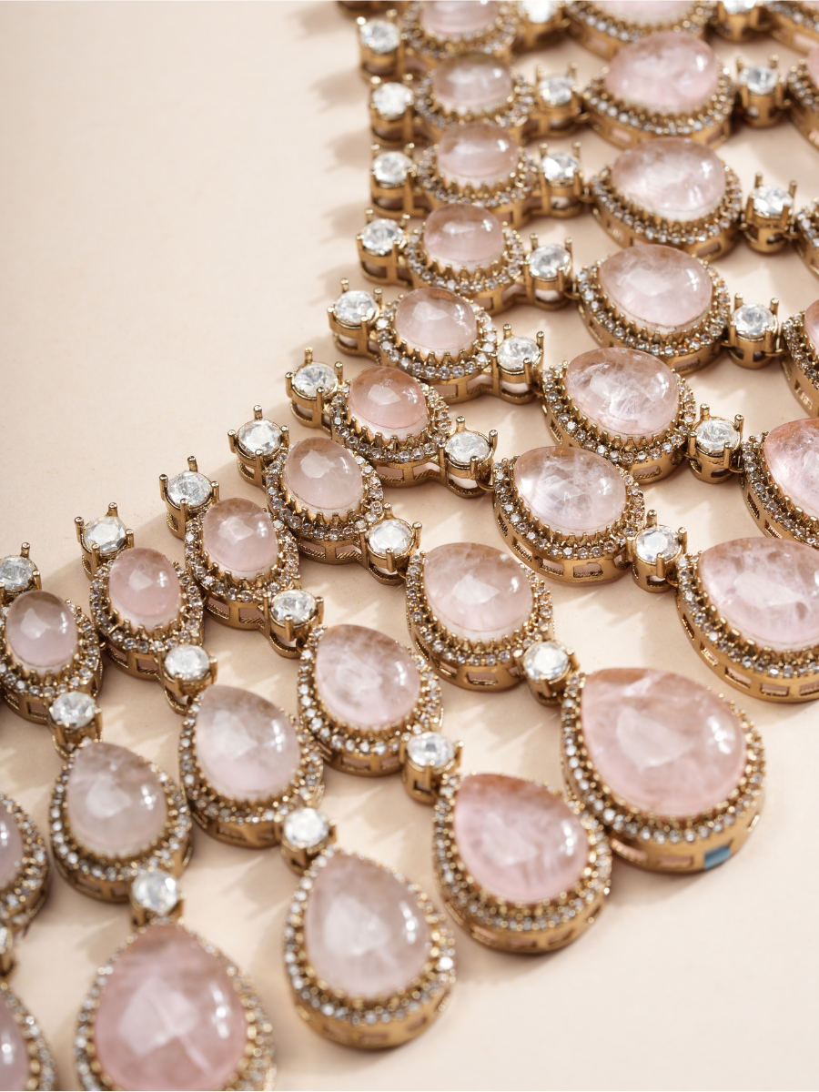 Blush Cascade Rose Choker & Earrings Set