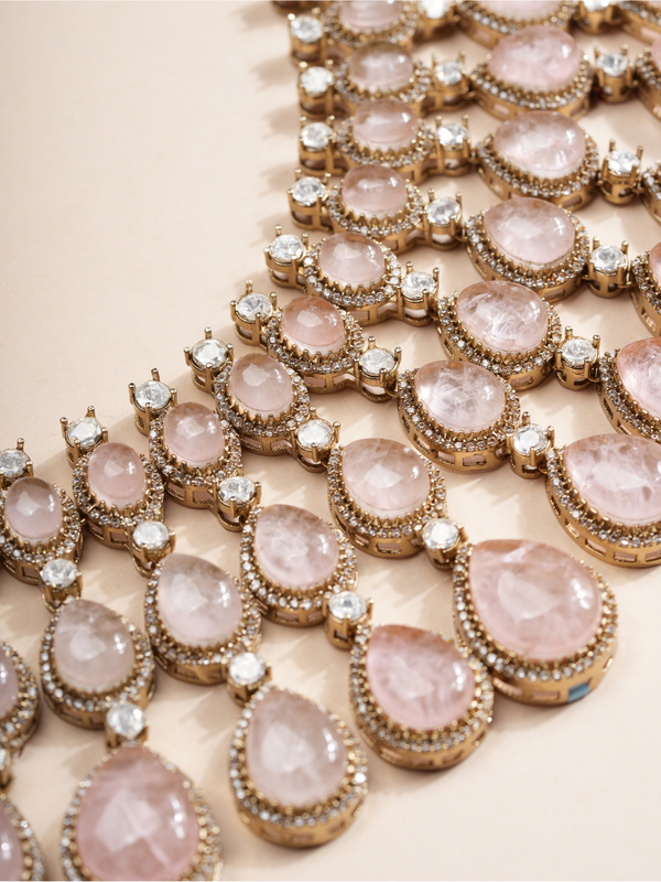 Blush Cascade Rose Choker & Earrings Set