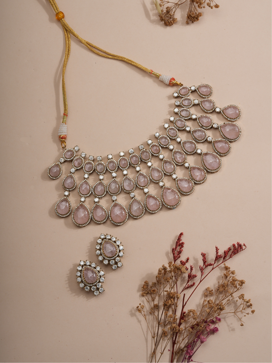 Blush Cascade Rose Choker & Earrings Set