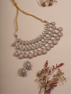 Blush Cascade Rose Choker & Earrings Set