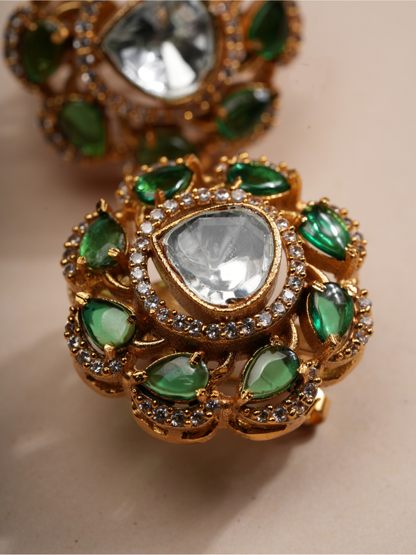 Emerald Queen Polki Kundan Necklace & Studs Set