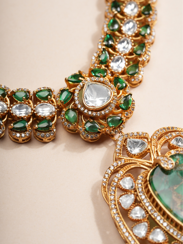 Emerald Queen Polki Kundan Necklace & Studs Set