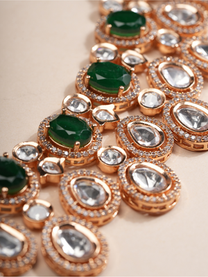 Emerald Cascade Polki Teardrop Choker & Earring Set