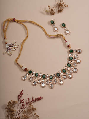 Emerald Cascade Polki Teardrop Choker & Earring Set