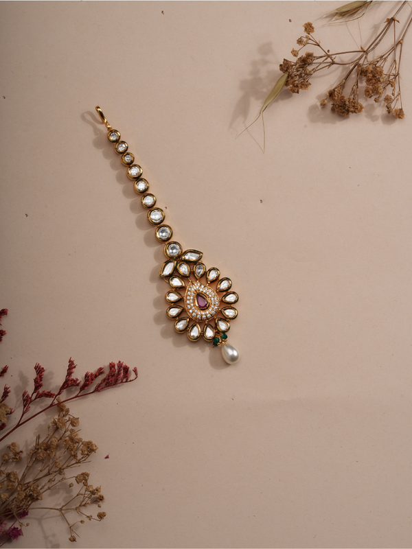 Classic Kundan Pearl Drop Maang Tika