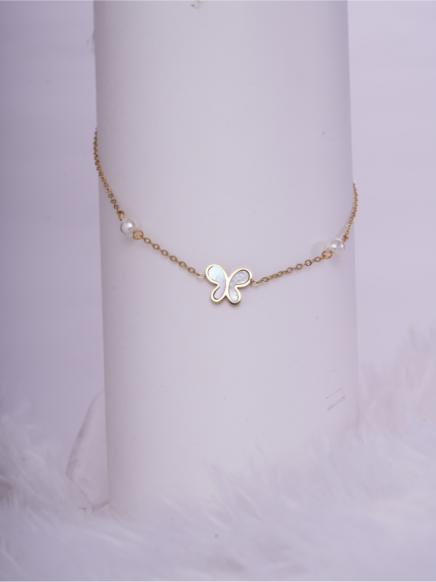 Obly – Butterfly Pearl Anklet (Anti Tarnish)