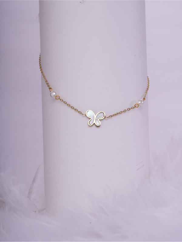 Obly – Butterfly Pearl Anklet (Anti Tarnish)