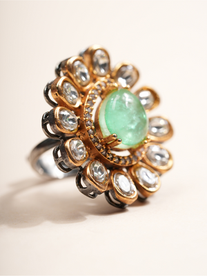 Regal Green Blossom Statement Ring