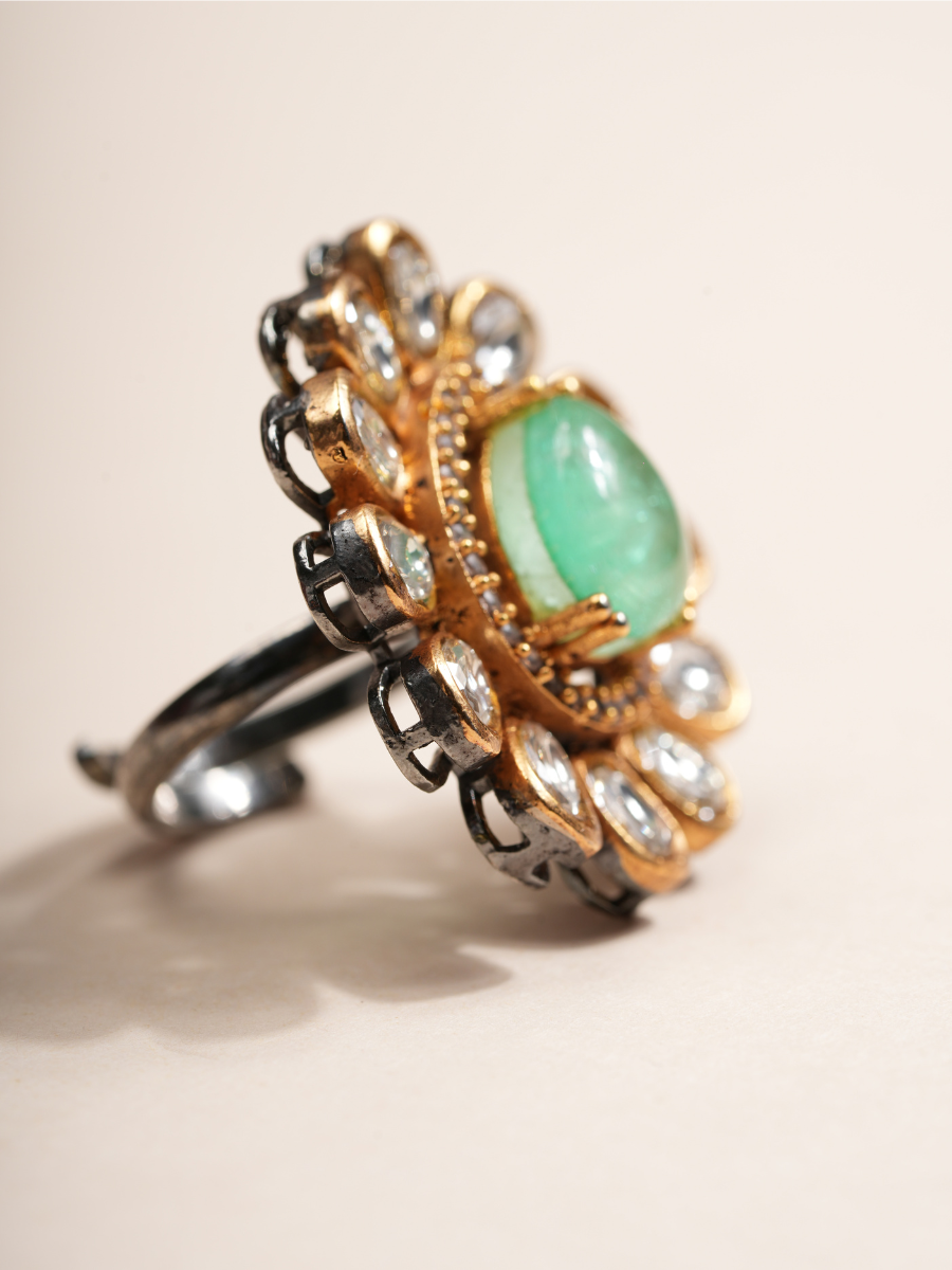 Regal Green Blossom Statement Ring