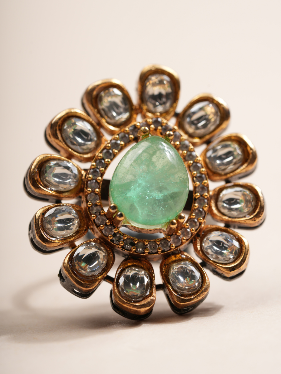 Regal Green Blossom Statement Ring