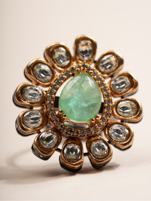 Regal Green Blossom Statement Ring