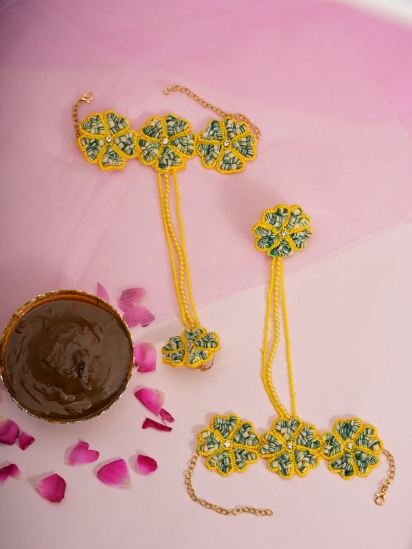 Haldi Hues – Handmade Floral Beaded Jewellery Set