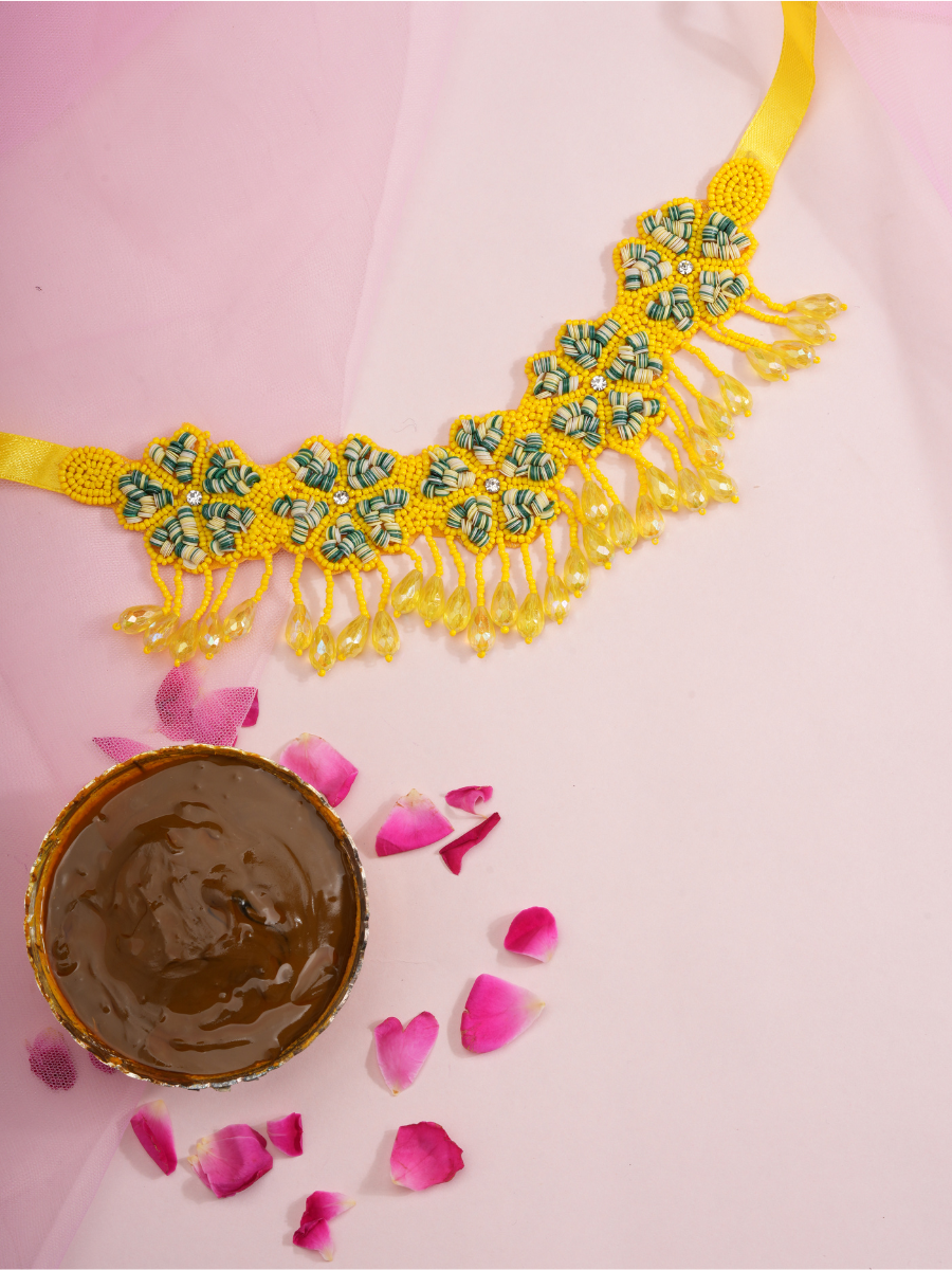 Haldi Hues – Handmade Floral Beaded Jewellery Set